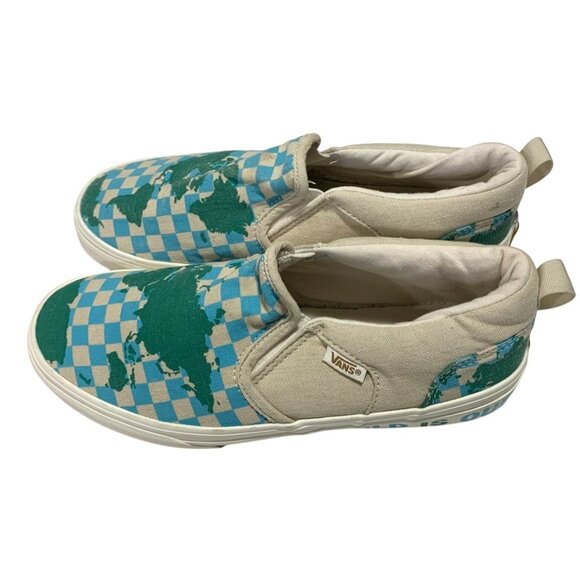 Vans Youth Size 6 Checkered The World Is Our Map Slip On SNeaker Shoes Eco Posit - Picture 3 of 6